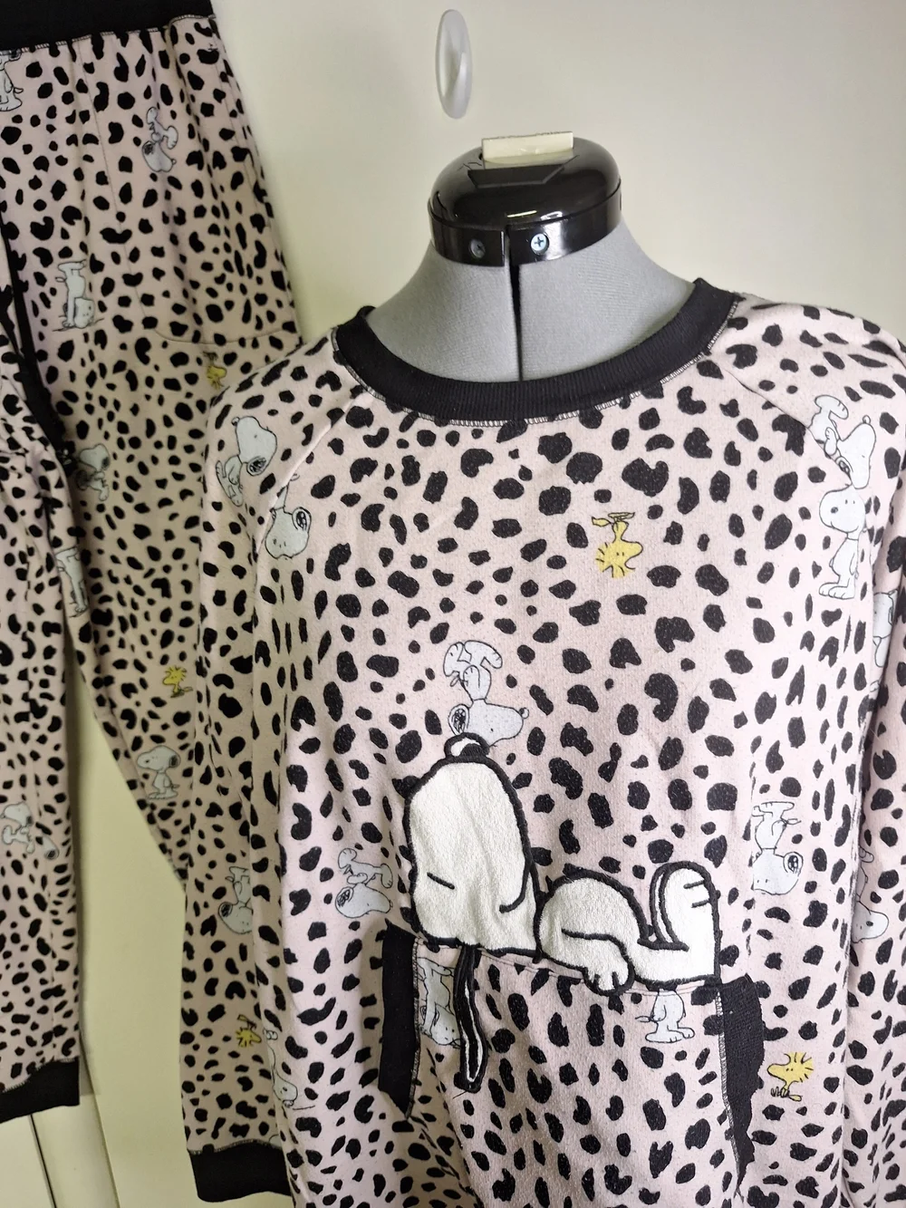 Peanuts Pink and Black Snoopy & Woodstock Pajama Set